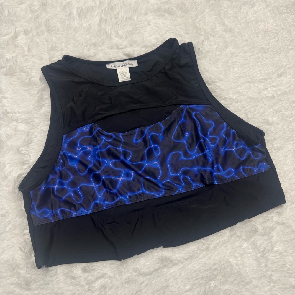 New 3xl black blue stretchy crop tank top festival rave outfit
